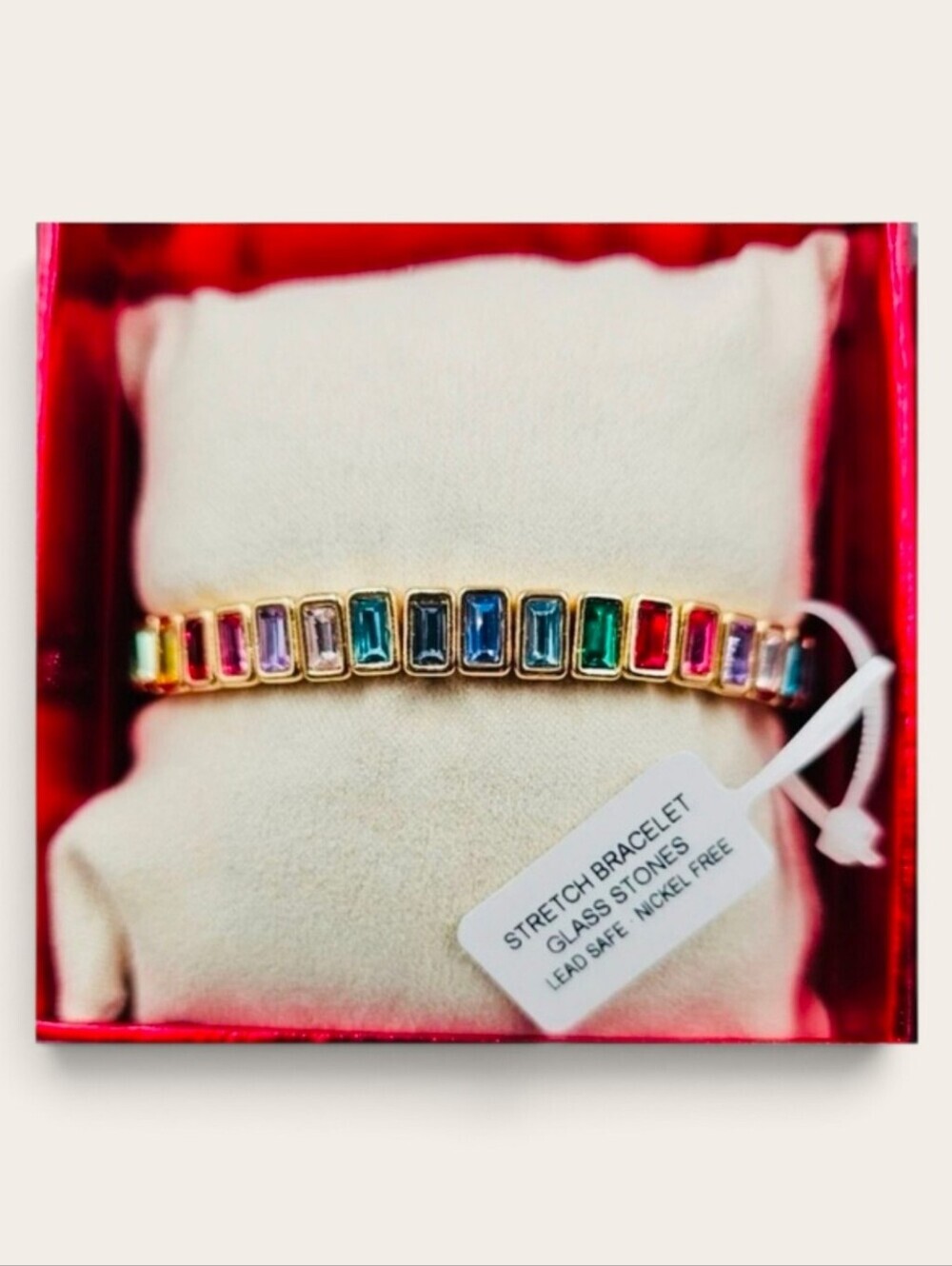 🌈▪️ Piper K▪️beautiful Multicolor Rhinestone Stretch Gold Bracelet - Picture 3 of 7
